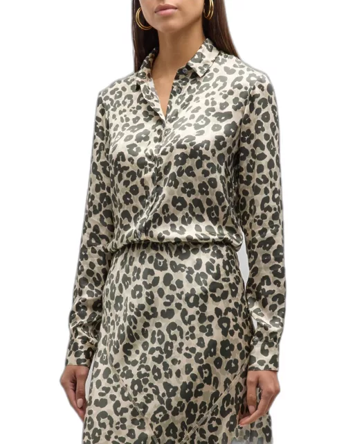 Leopard-Print Silk Charmeuse Slim-Fit Shirt