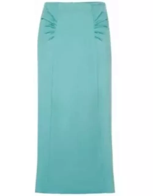 High-waisted A-line skirt with gathered details- Light Blue Women's A-Line Skirt
