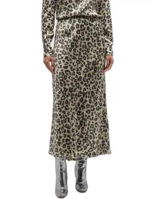 Leopard-Print Silk Charmeuse Midi Skirt