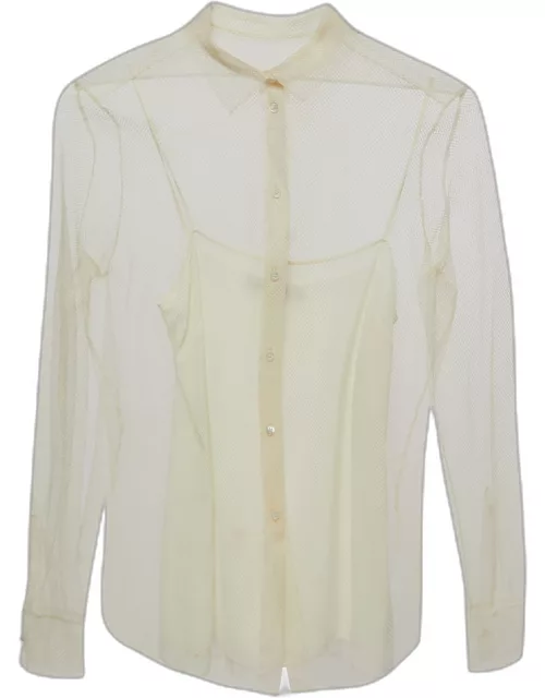 Dior Cream Mesh Button Front Full Sleeve Shirt