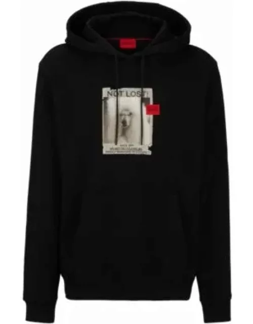 Relaxed-fit hoodie in French terry with dog artwork- Black Men's Tracksuit