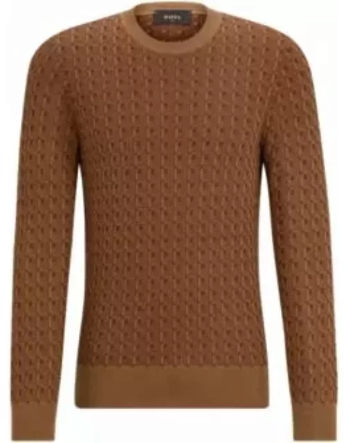 Regular-fit sweater in silk with geometric structure- Beige Men's Sweater