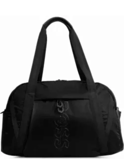 Coated-velour holdall with outline logo and adjustable strap- Black Men's Business Bag