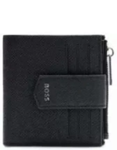 Embossed-leather wallet with polished silver hardware- Black Men's Wallet