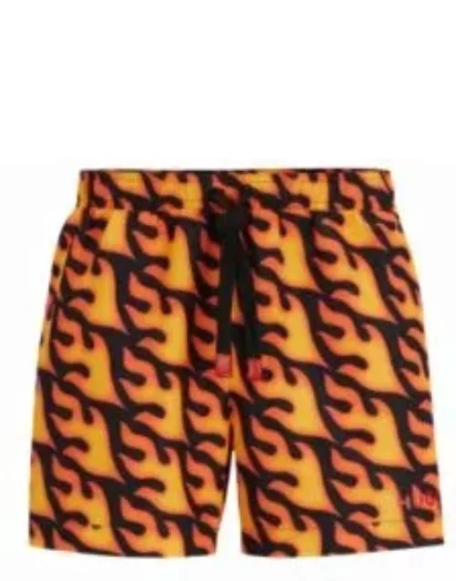 Swim shorts with flame print and logo- Red Men's Swim Short