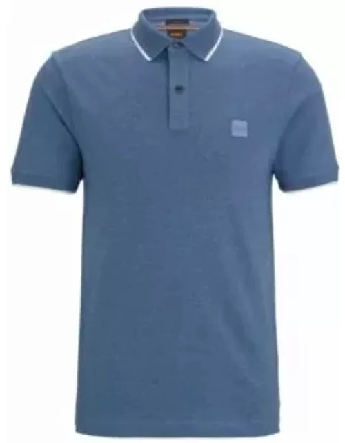 Slim-fit polo shirt in washed stretch-cotton piqu- Light Blue Men's Polo Shirt