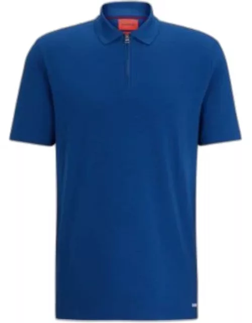 Cotton-blend polo shirt with zip placket- Blue Men's Polo Shirt