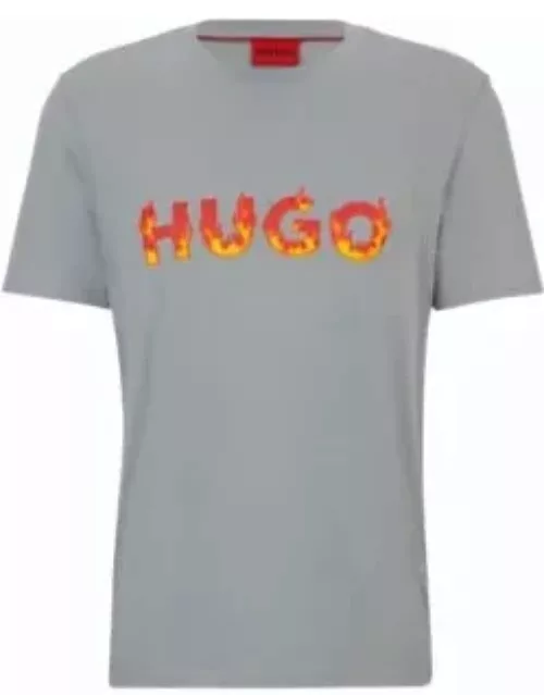 Cotton-jersey T-shirt with puffed flame logo- Grey Men's T-Shirt