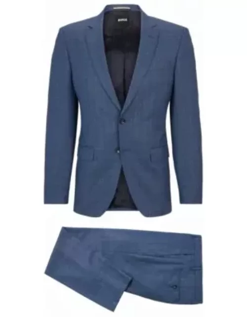 Slim-fit suit in checked virgin-wool serge- Blue Men's Business Suit