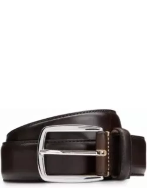 Italian-leather belt with silver-tone pin buckle- Dark Brown Men's Business Belt