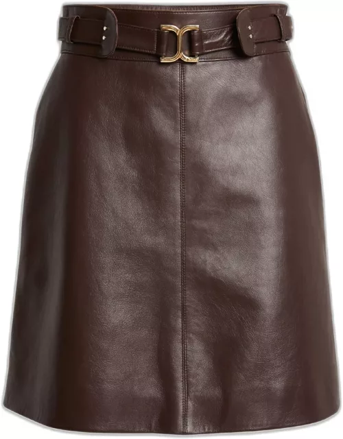 Belted Nappa Leather Skirt