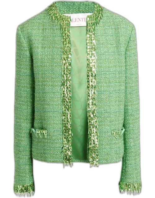 Tweed Sequin Fringe Embroidered Jacket