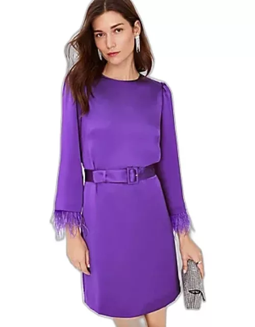 Ann Taylor Feather Cuff Belted Shift Dres