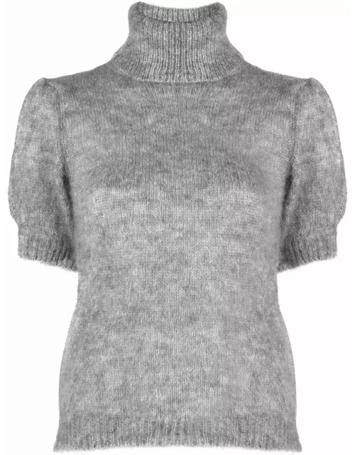 High-neck short-sleeve knit top