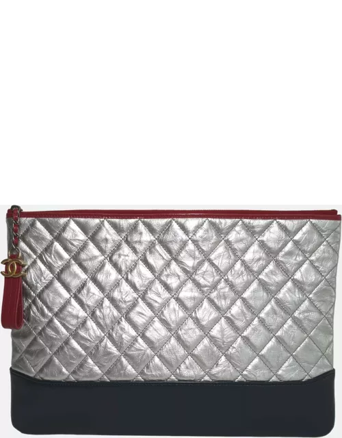 Chanel Silver Leather Gabrielle clutch