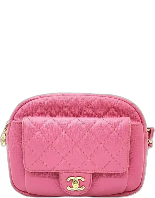 Chanel Pink Leather CC Day Camera Case Chain Shoulder Bag