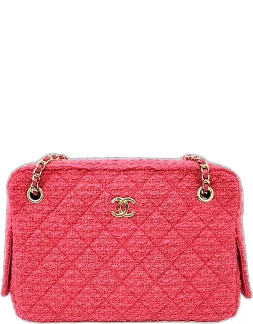 Chanel Pink Leather Tweed Camera Shoulder Bag