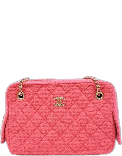 Chanel Pink Leather Tweed Camera Shoulder Bag