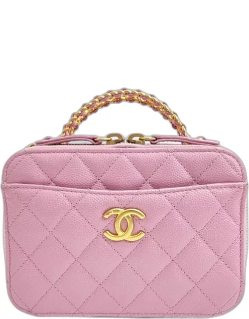 Chanel Purple Leather Pick Me Up Handle Logo Caviar Vanity Case Clutch Bag