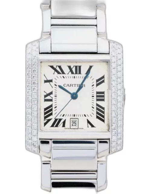 Cartier Silver 18k White Gold Tank Francaise WE1003SF Automatic Men's Wristwatch 28 m