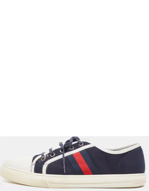 Gucci Navy Blue Canvas And Leather Web Detail Lace Up Sneaker