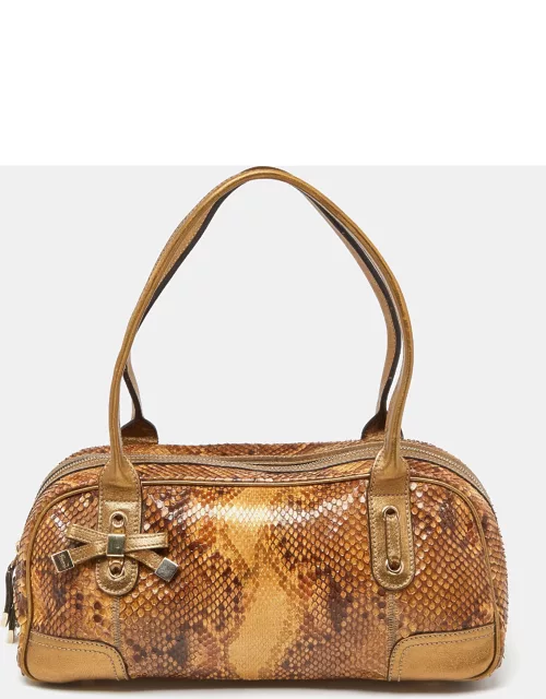 Gucci Gold/Brown Python and Leather Princy Boston Bag