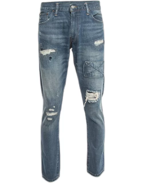 Polo Ralph Lauren Blue Distressed Denim The Sulivan Slim Jeans L Waist 34"