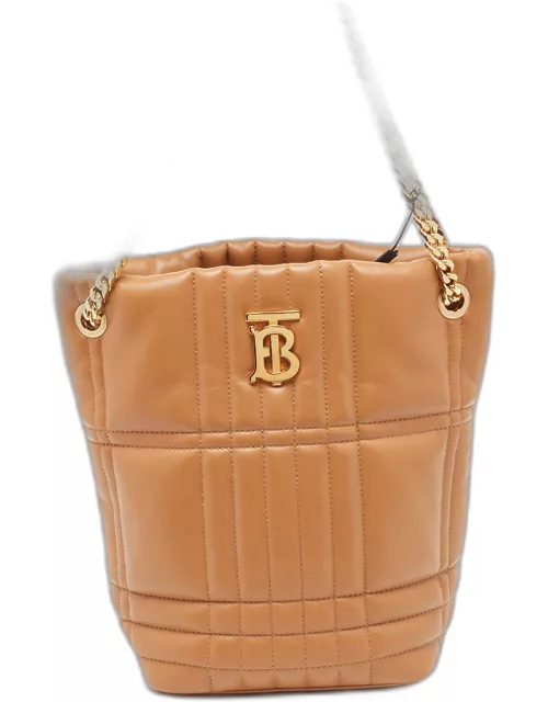 Burberry Brown Embossed Check Leather Small Lola Bucket Bag