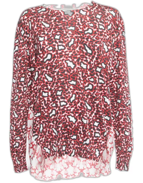 Stella McCartney Red Leopard Print Cotton Knit Long Sleeve Top
