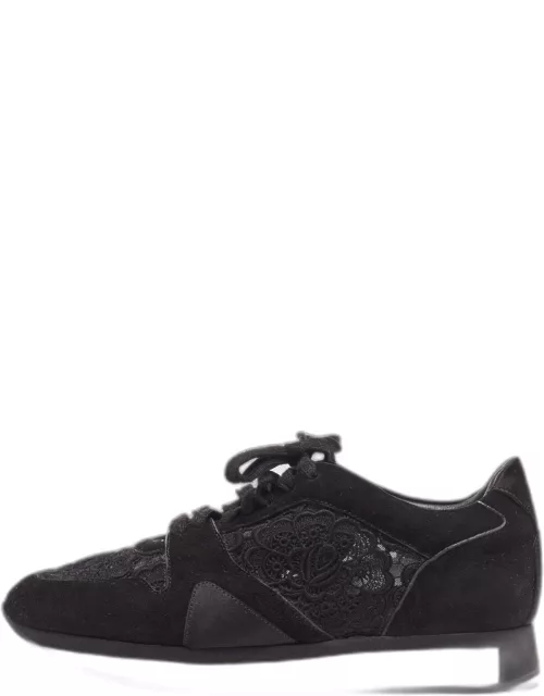 Burberry Black Lace/Suede Lace Up Sneaker