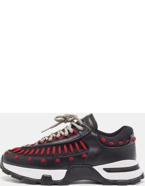 Ermenegildo Zegna Black/Burgundy Leather Neoprene Low Top Sneaker