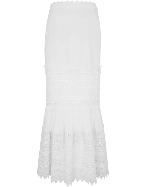 Charo Ruiz Viola Lace-trimmed Cotton-blend Maxi Skirt - White