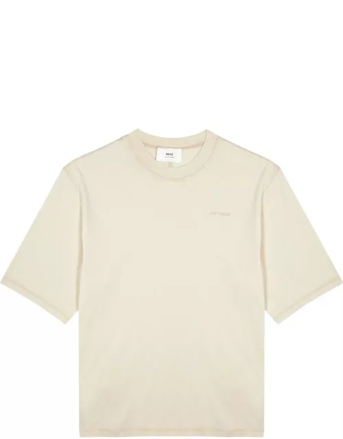 Ami Paris Fade Out Logo-embroidered Cotton T-shirt - Ivory