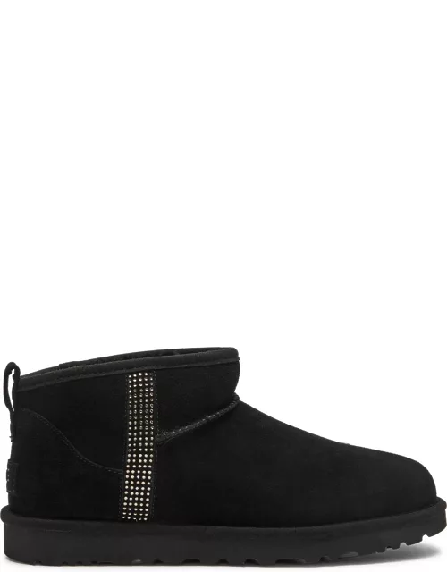 Ugg Classic Ultra Mini Bling Suede Ankle Boots - Black - 5 (IT36 / UK3)