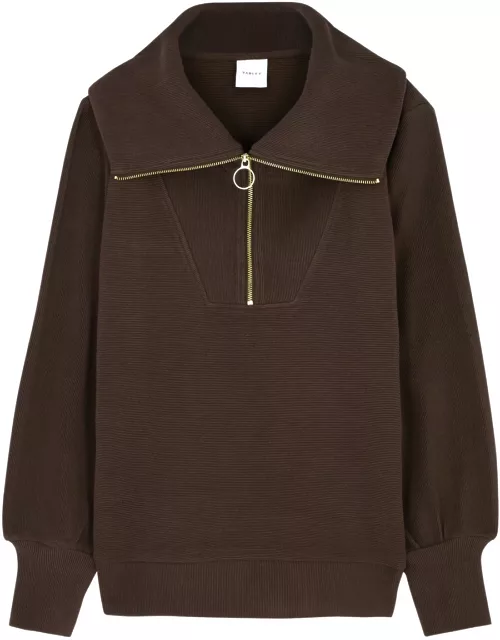 Varley Vine Half-zip Stretch-cotton Sweatshirt - Dark Brown - L (UK14 / L)