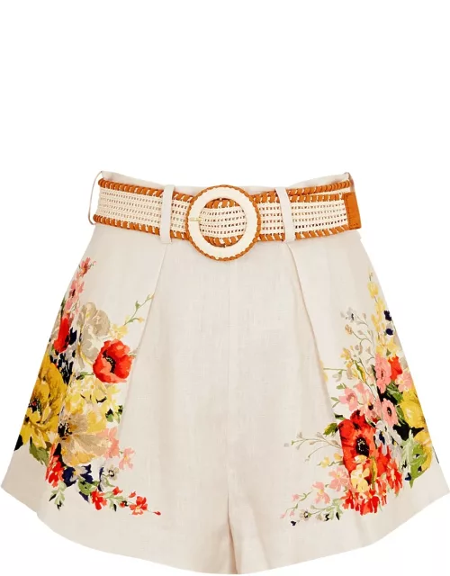 Zimmermann Alight Tuck Floral-print Linen Shorts - Ivory - 0 (UK 8 / S)
