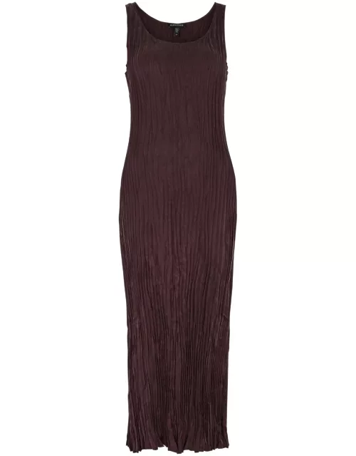 Eileen Fisher Crushed Plissé Midi Dress - Dark Purple - L (UK 18-20 / XL)