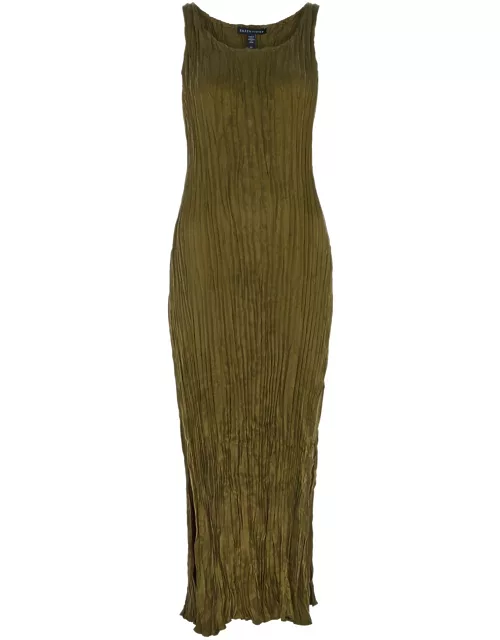 Eileen Fisher Crushed Plissé Midi Dress - Brown - L (UK 18-20 / XL)