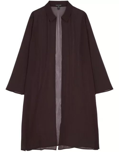 Eileen Fisher Longline Crinkled Silk Jacket - Dark Purple - M (UK 14-16 / L)