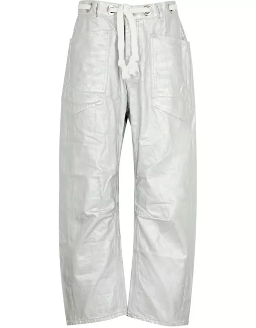 Free People Moxy Metallic Barrel-leg Jeans - Metallic Silver - 24 (W24 / UK 4 / Xxs)