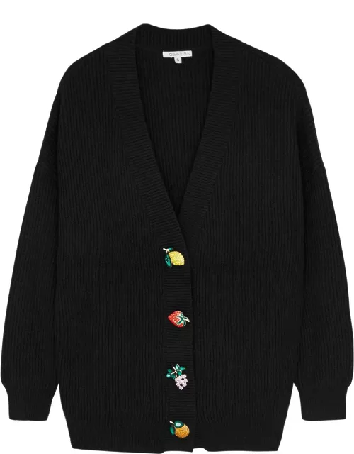 Olivia Rubin Franki Embellished Ribbed-knit Cardigan - Black - L (UK14 / L)