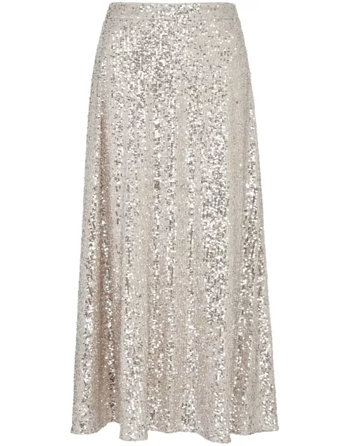 Olivia Rubin Penelope Sequin-embellished Midi Skirt - Silver - 10 (UK10 / S)