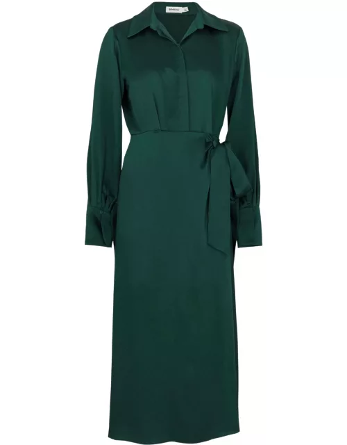 Jonathan Simkhai Samba Wrap-effect Satin Midi Dress - Dark Green - 8 (UK12 / M)