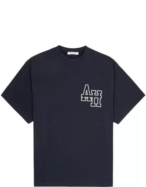 Annie Hood College Logo-print Cotton T-shirt - Navy