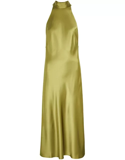 Galvan Sienna Halterneck Satin Midi Dress - Olive - 38 (UK10 / S)