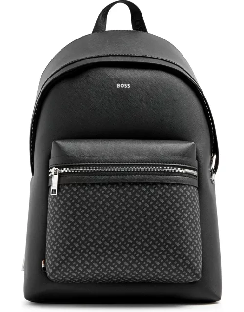 Boss Zair Logo Leather Backpack - Black