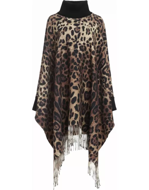 Dolce & Gabbana Leopard Printed Fringed Poncho