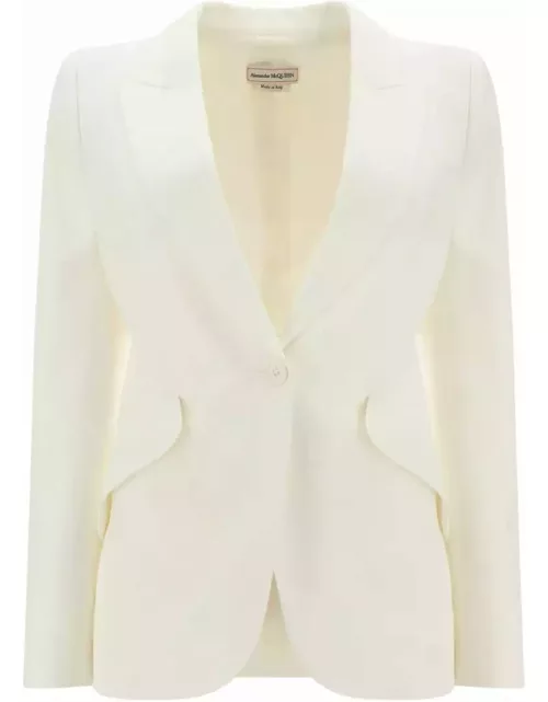 Alexander McQueen Light Ivory Jacket In Thin Crepe With Pointed Shoulder