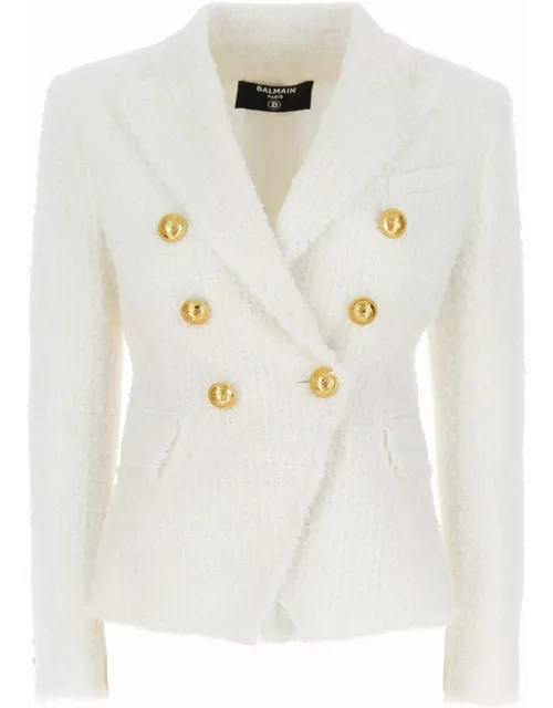 Balmain 6 Buttons Jacket In White Tweed