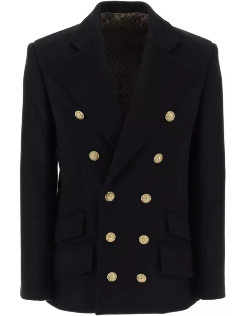 Balmain Coat In Black Woo